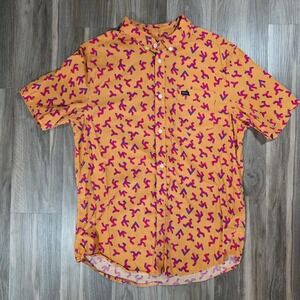 RVCA Mens Orange Geometric Abstract Print Short Sleeve Button Down Shirt Large